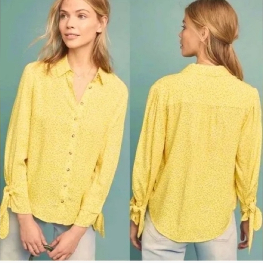 Anthropologie Maeve Womens Button-Down Blouse Blithe Tie Cuff Long Sleeve Sz 6